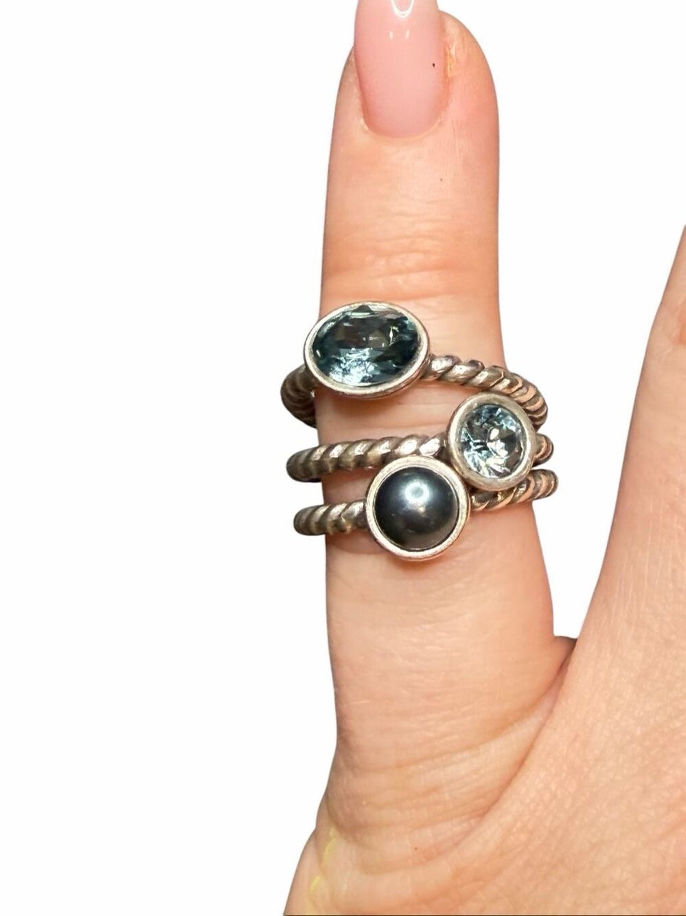 Brighton set of 3 stackable rings in silver with blue stones- size 6